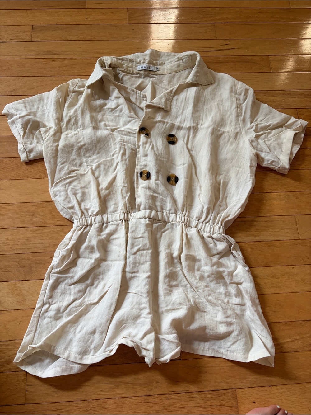 hazel Cream Short-Sleeve Double-Breasted Linen-Blend Romper